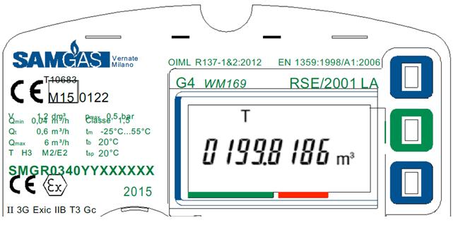 SAMGAS RSE/2001 LA - RSE 2,4 DUJŲ SKAITIKLIS Ekraną suaktyvinamas paspaudus žalią centrinį mygtuką (ENTER). Esant normalioms eksploatavimo sąlygoms, ekranas yra OFF režime.