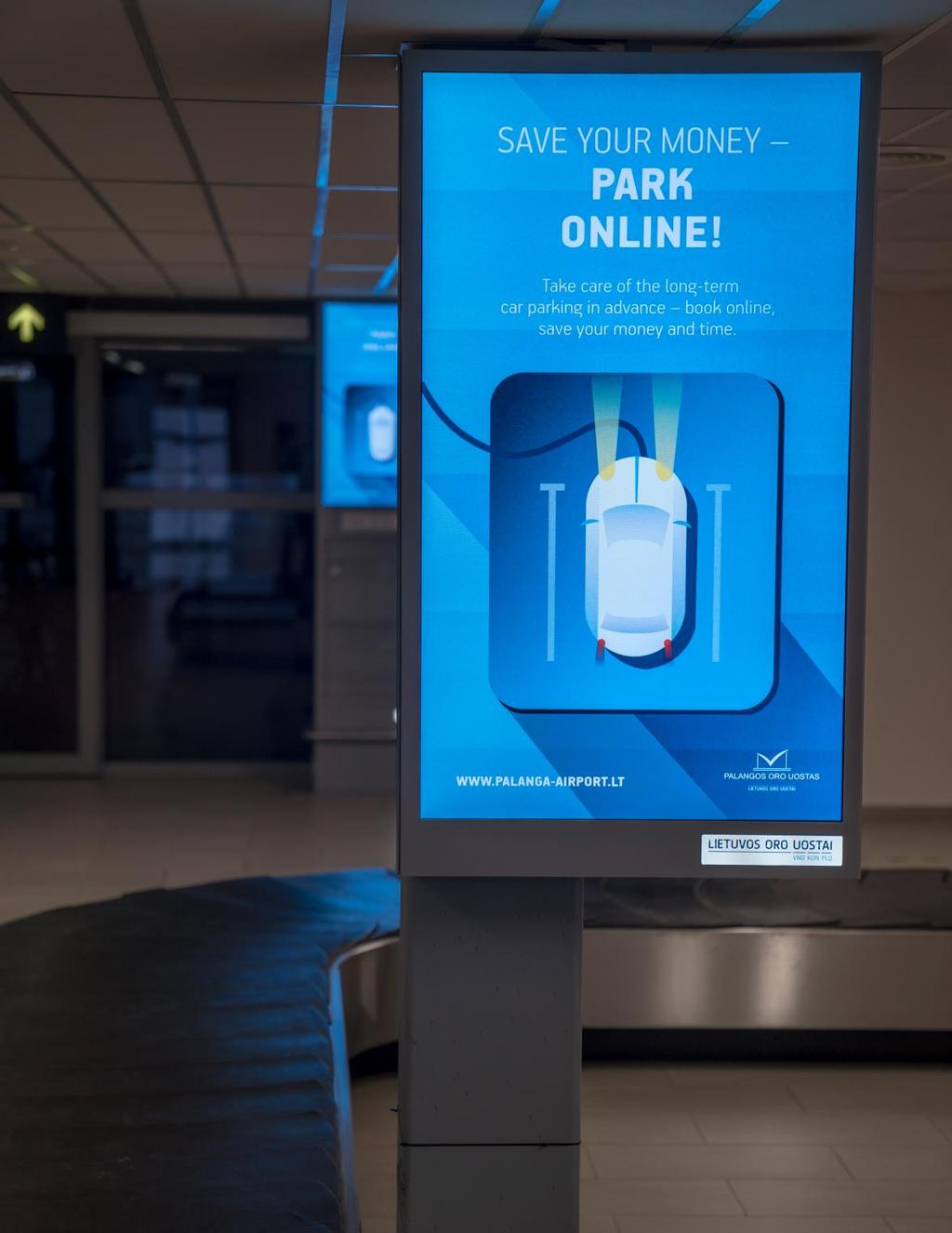 REKLAMINIS KELEIVIŲ PAKABINAMAS MONITORIUS Šengeno bagažo salė KELEIVIŲ 8000 per mėnesį Keleivių srautas Šengeno bagažo salė 10 sekundžių 3.8 3.