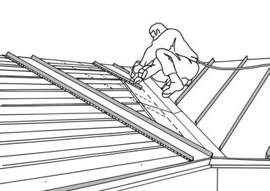 Atmatuokite ir pasižymėkite stogo lakštų išdėstymo vietas. Atminkite, kad pirmas stogo lakštas prasideda ties ant sąlajos pasižymėta linija.