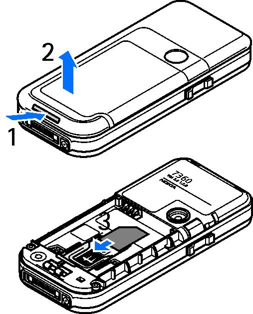 1. Paruo¹imas SIM kortelìs ir baterijos çdìjimas Prie¹ i¹imdami baterij±, visada i¹junkite prietais± ir atjunkite jç nuo çkroviklio.