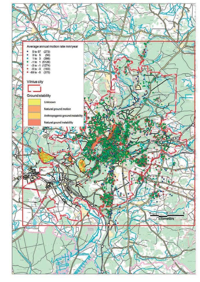 1 pav. Vilniaus miesto teritorija, kurioje buvo išskirti žemės paviršiaus stabilumo plotai su PS taškais Fig. 1.