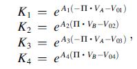 Modelio perėjimo tikimybės yra apibrėžtos ekspoetiėmis fukcijomis, kurios priklauso uo kretačios įtampos at kairiojo ir dešiiojo puskaalio. 1.2 pav.
