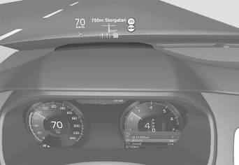 Navigacijos sistemos įjungimas ir išjungimas* vairuotojo ekrane Nustačius kelionės tikslą, navigacijos sistema automatiškai parodoma vairuotojo ekrane.