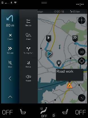 Navigacijos sistemos ženklai ir mygtukai* Centriniame ekrane rodomame žemėlapyje pateikiami ženklai ir spalvos, kuriomis perteikiama informacija apie įvairius kelius ir teritoriją aplink automobilį