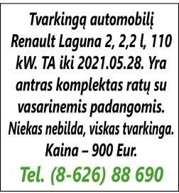 Dalimis VW Passat B4 1995 m., 1,9 l, TDI, 66 kw. Tel. 8 662 44 126. Anykščiai 2005 m. Opel Astra universalo kablį. Kaina 50 Eur. Tel. 8 646 82 607.