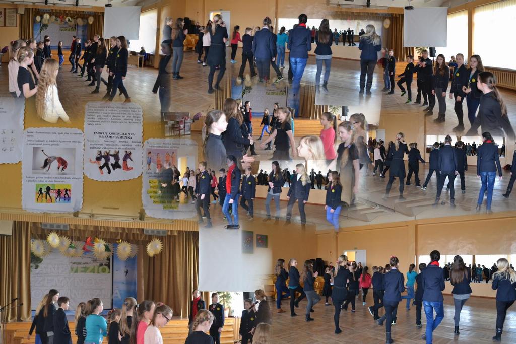 Antradienį, ilgosios pertraukos metu, mokiniai mokėsi įvairių šokių žingsnelių, kūrė teigiamas
