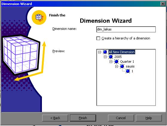 14 pav. Dimensijos išsaugojimas 4. Produktų dimensijos sukūrimas naudojant redaktorių. 1.