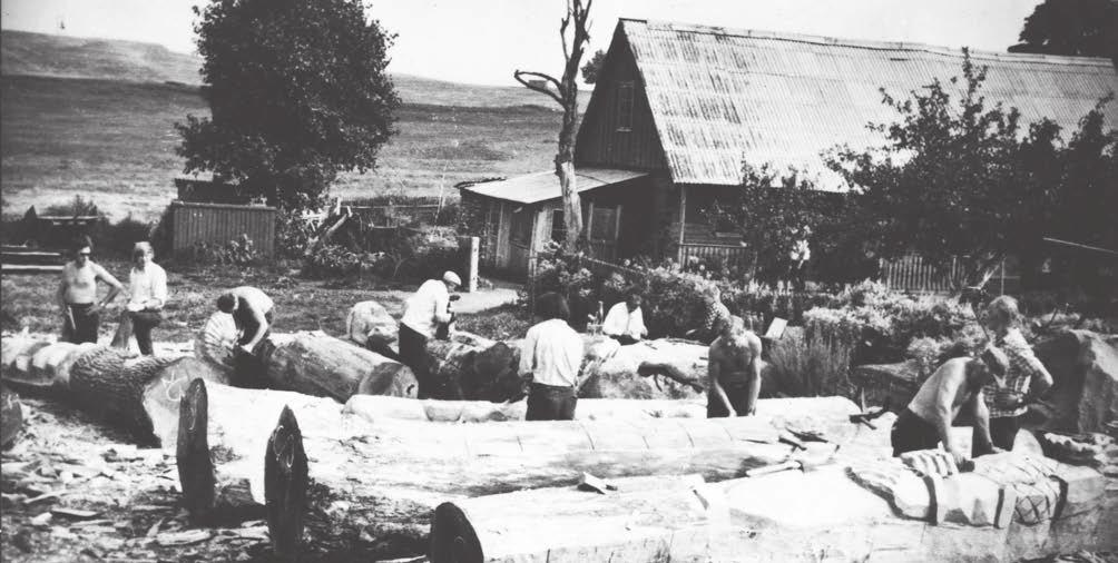 Medžio drožėjų stovykla Mekių kaime, Valerijono Kalino sodyboje, 1973 m.