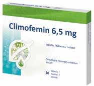 32 PASIŪLYMAI Jai ir Jam Menopauzės simptomams lengvinti CLIMOFEMIN 6,5 mg, 30 tablečių Nereceptinis Veiklioji medžiaga ir stiprumas: vienoje tabletėje Climofemin yra 6,5 mg blakėžudžių (Cimicifuga