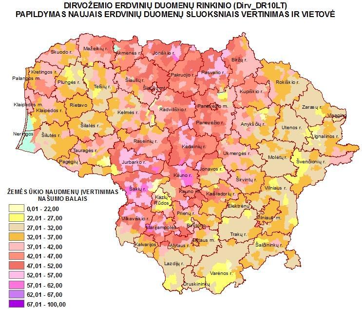 Dirvožemio erdvinių duomenų tvarkymas Parengtas atnaujintas ištisinis Lietuvos Respublikos teritorijos M 1:10 000 žemės ūkio naudmenų našumo vertinimas Šaltiniai: Žemės našumo vertinimo metodika,
