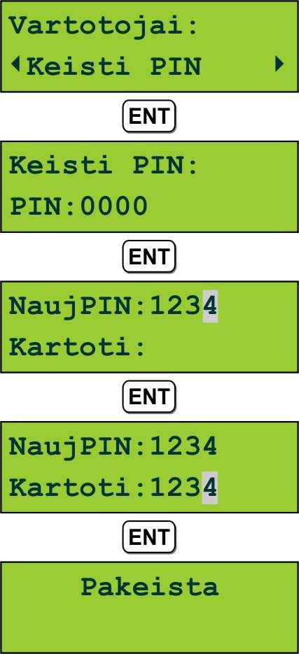12. SERVISO PIN KODO KEITIMAS Serviso vartotojo PIN kodas gali būti keičiamas, kai yra įjungtas serviso režimo leidimas. PIN kodas keičiamas meniu punkte: Pagrindin.