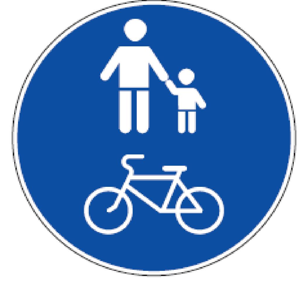 Jeigu dviračio ir pėsčiųjų simboliai kelio ženkle yra ne vienas po kitu, o