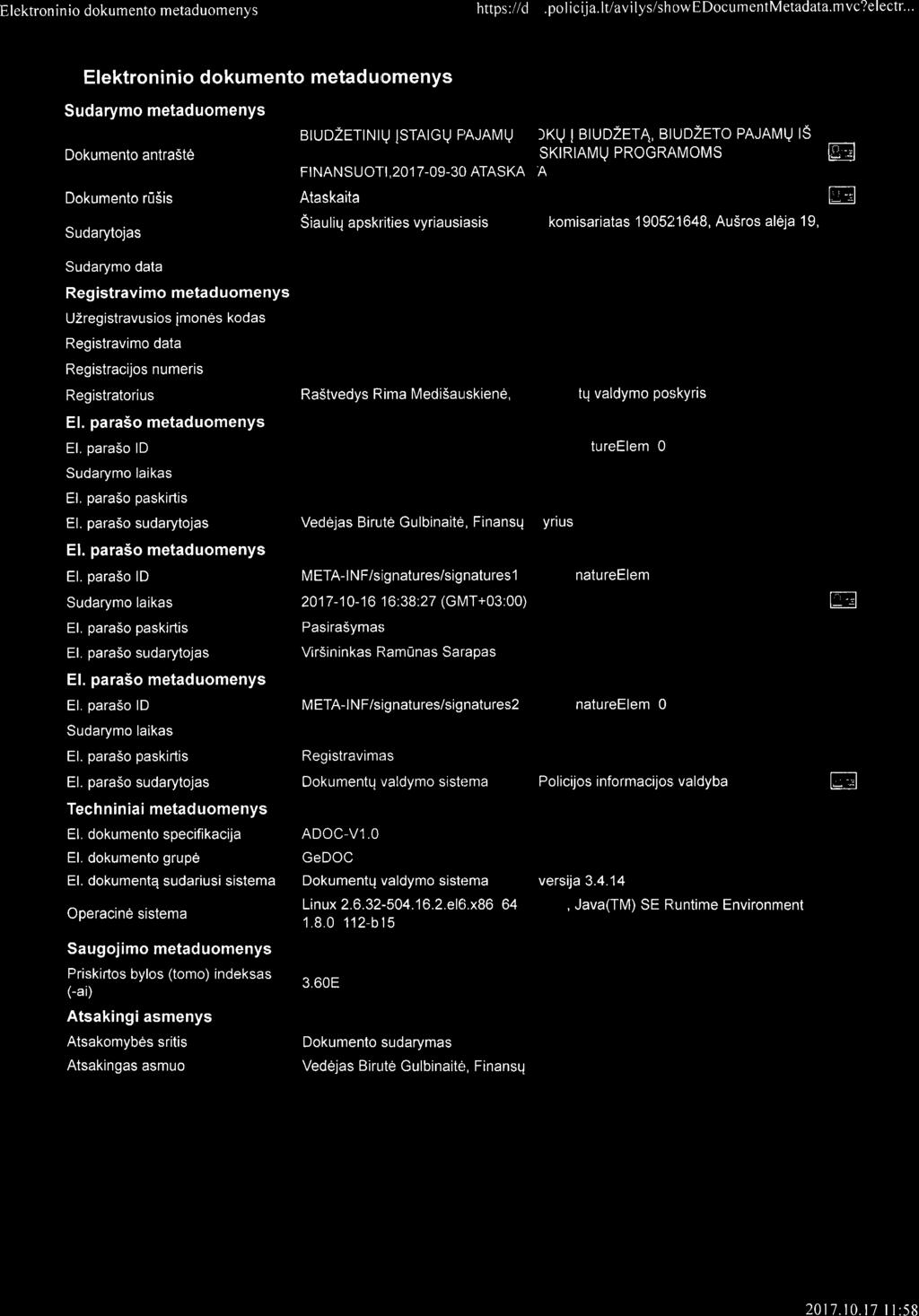 dokumentq sudariusi sistema Operacine sistema Saugoj imo metad uomenys Priskirtos bylos (tomo) indeksas (-ai) Atsakingi asmenys Atsakomybes sritis Atsakingas asmuo BruDzETrNrU STATGV FAJAMU MOKESC ru