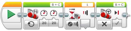 Visi šioje programoje panaudoti blokai jums jau pažįstami, vienintelis naujas dalykas pirmame bloke Wait pritaikytas režimas Brick Buttons Compare.
