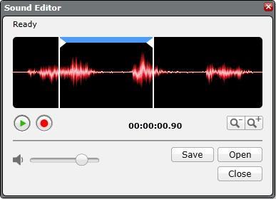 Garso redagavimo programėlės valdymas: Slankikliai įrašo fragmentui iškirpti 5 skyrius Perklausyti garso įrašą Pradėti / baigti garso įrašymą Reguliuoti įrašo garsą Garso įrašo peržiūros detalumas