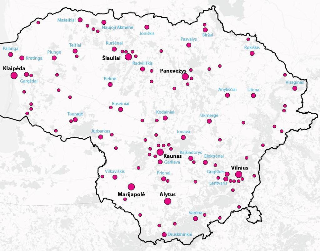 litų TEO FTTH tinklas veikia daugiau nei 100 Lietuvos miestų ir miestelių 2014 m.