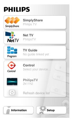 MyRemote prad!ios meniu galite rasti tokias funkcijas... SimplyShare Net TV Valdymas Jei turite plan"etin# kompiuter#, taip pat rasite... TV gid$ Pasirinkite!rengin!