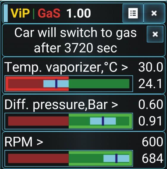 Perėjimas nuo benzino prie dujų. Grafinėje ir skaitmeninėje formoje rodo 3 būtinos sąlygos, kurių įgyvendinimas leis sistemai pereiti prie dujų.