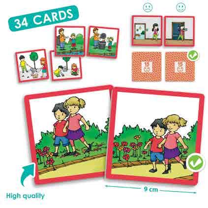 34 kortelės 12 kortelių 20802A 20811A 38,10 49,40 Žaidimų kortelės Tinkamas elgesys namuose Asociacijų kortelių žaidimas, skirtas suderinti korteles, parodančias