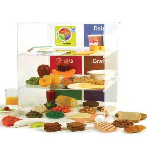 Maisto produktai skirti Maitinkis sveikai organinio stiklo stendui, bet gali būti naudojami ir su kitais maisto stendais ar piramidėmis.
