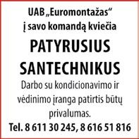 236036 Reikalingas vyras galintis gyventi ir dirbti įvairius darbus sodyboje prie Klaipėdos. Tel. 8 610 42 426. 234745 Reikalingas autobuso (50 viet.