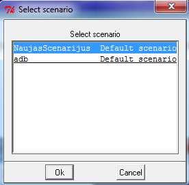 Tai atliekama įvykdant komandą: Select / Scenario (5.23a pav.); Pasirenkant skaičiuojamąjį scenarijų (5.23b pav.). a) prieiga prie scenarijų b) scenarijaus pasirinkimas 5.23 paveikslas.
