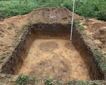 1 pav. Akmens amžiaus gyvenvietės liekanos perkasoje 1. G. Rackevičiaus nuotr. Fig. 1. The remains of the Stone Age settlement in trench 1 2 pav.