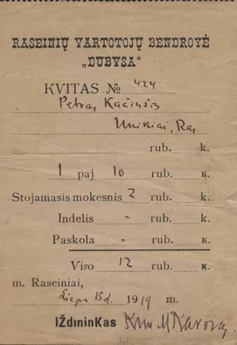 III. ŽYMIOS DATOS, JUBILIEJAI 43 Kun. M. Karoso pasirašytas kvitas apie stojamojo mokesčio sumokėjimą (autoriaus asmeninis archyvas) Kunigas Mykolas Karosas, 1920 m.