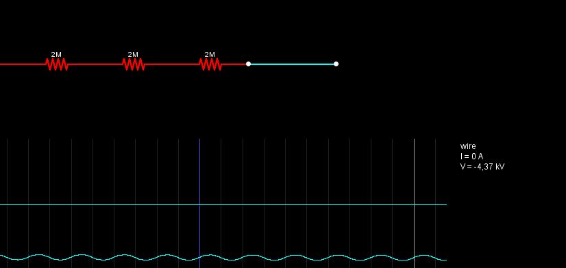 Approximately after 8 seconds circuit in the end of the circuit, reached negative voltage peak was 4,37