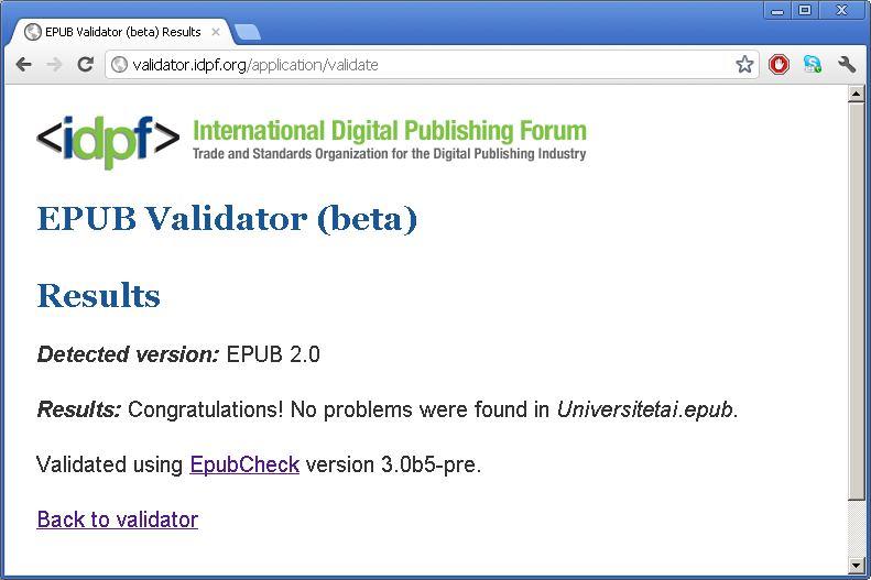 standarto atitikimo tikrinimo įrankis yra randamas http://validator.idpf.org.