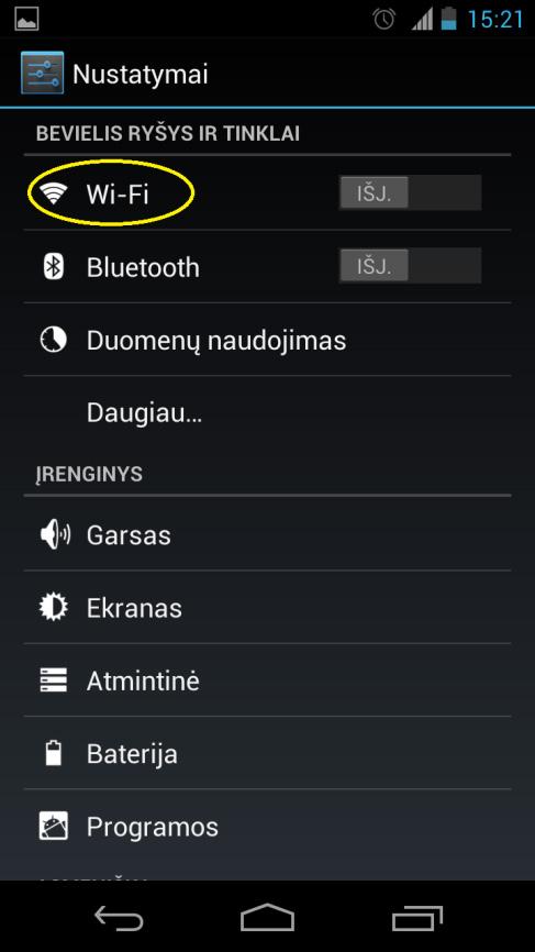 Savo įrenginyje Android atidarykite meniu langą; 2.
