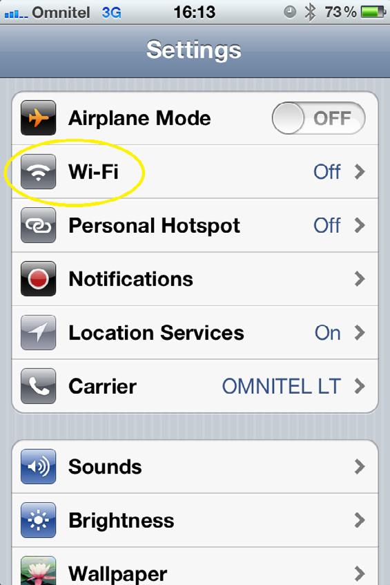 reikia įjungti Wi-Fi prievadą. Pastaba.