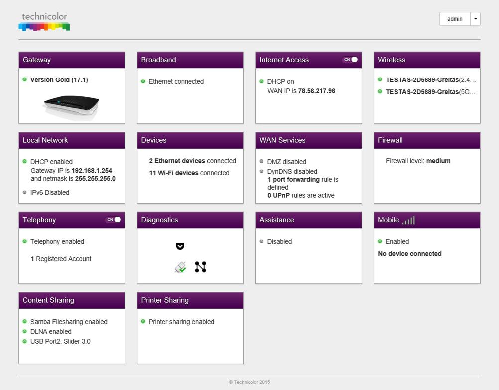 Pradiniame lange galite matyti šias korteles: Gateway pateikiama informacija apie maršrutizatorių (Global Information), sistemos datą / laiką (Time Management), maršrutizatoriaus administravimo