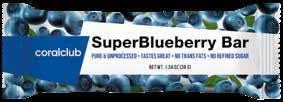 SuperBlueberry Bar Super mėlynių batonėlis Kodas: 91649 Pateikimo forma 38 g Migdolų sviestas, datulės, mėlynės, agavų nektaras, daiginti linų sėmenys.
