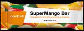 SuperMango Bar Super mangų batonėlis Kodas: 91694 Pateikimo forma 38 g Mangai, razinos, bolivinių balandų traškučiai, valgomieji maniokai, druska, alyvuogių aliejus.