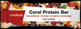 Coral Protein Bar Coral baltymų batonėlis Kodas: 91686 Pateikimo forma 46 g Ryžių baltymas, agavos sirupas, datulių pasta, migdolų aliejus, šokoladiniai traškučiai, spanguolės uogos ir sulčių