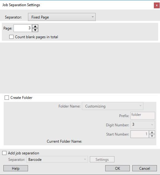 Išplėstinis nuskaitymas 9. Pasirinkite Separator ekrane Job Separation Settings. Fixed Page: pasirinkite, norėdami atskirti pagal kiekvieną nurodytą puslapį ir suskaidyti į failus.