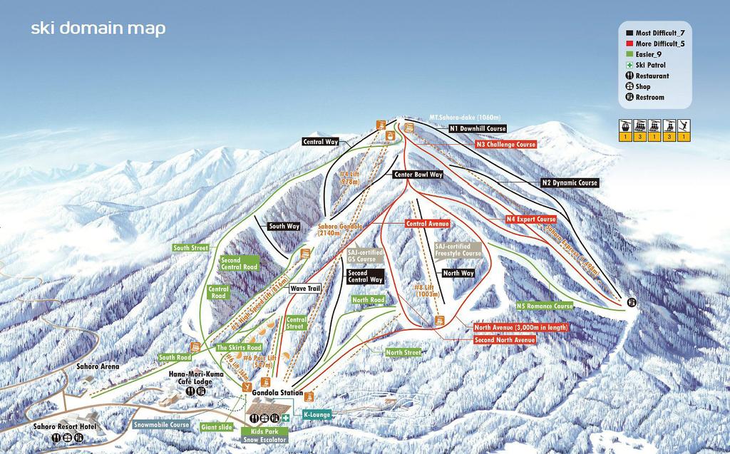 Plan du domaine skiable SAHORO 1030m Altitude maximum 420m 400m Resort ski aux pieds