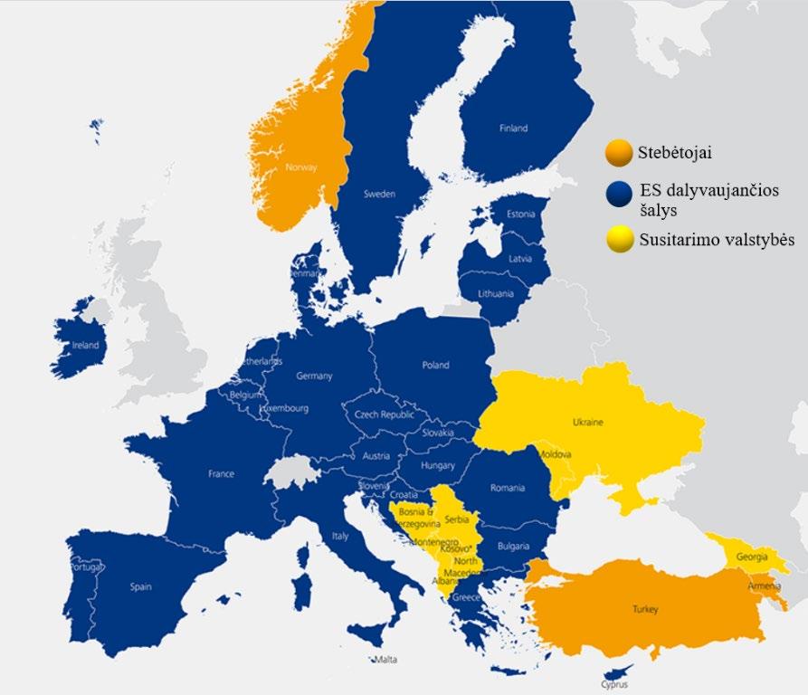 vidaus rinkos taisykles ir principus į Pietryčių Europos, Juodosios jūros regiono ir kitų regionų valstybes, remiantis teisiškai įpareigojančia sistema. (Energy Community) Žemėlapis nr. 1.