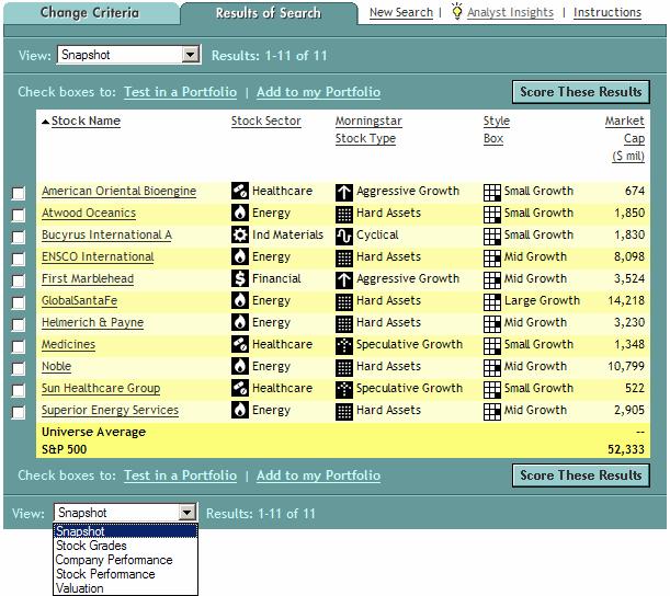 grupes. Šaltinis: Morningstar Screen, http://screen.morningstar.com/stockselector.html 37. pav.