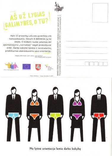 10 pav. Atvirukas skirtas diskriminacijai dėl lytinės orientacijos (šaltinis: http://lygybe.lt/lt/lgkt-socialine-reklama.
