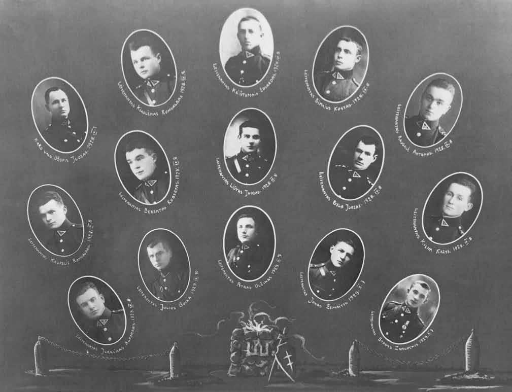 Lietuvos kariuomenės artilerijos karinininkų portretų vinjetė. Karininkai stoję į artileristų tarnybą 1928-1929 m.