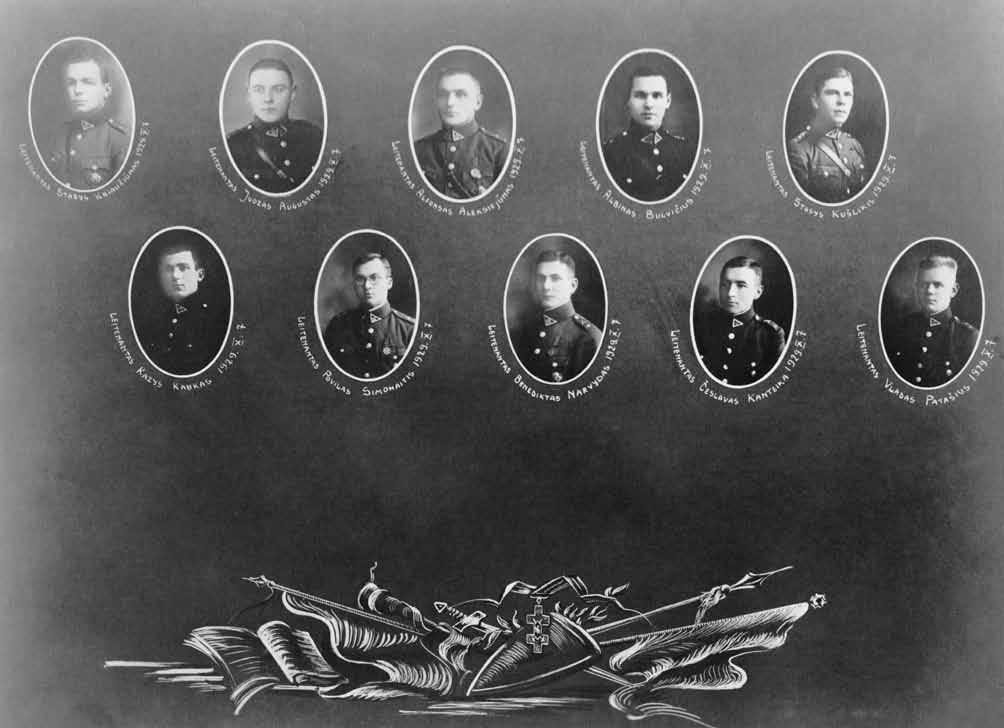 Lietuvos kariuomenės artilerijos karinininkų portretų vinjetė. 1929 m. Kauno Karo mokyklos artilerijos skyrių baigę leitenantai. Autorius nežinomas. Kaunas (?). Apie 1929 1930 m.