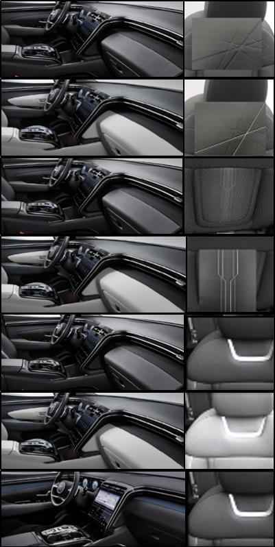 Interjero dizaino ir medžiagų variantai Juodo obsidiano spalvos salonas (NNB): Comfort lygio juodo audinio sėdynės su juodais dygsniais, juodas prietaisų skydelis, juoda durų apdaila, juodai
