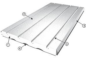 Apatinėje plokštės dalyje yra oro grioveliai. Savaime prisiklijuojantys aliuminio folijos persidengimai naudojami šalia esančių plokščių tvirtinimui.
