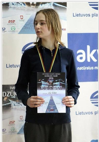Tarptautiniai konkursai Tarptautinės plaukimo varžybos Dzūkijos taurė 2016 Elzė Bielskutė, 7A klasės mokinė, iškovojo 2 bronzos medalius: 200 m ir 100 m krūtine 20.