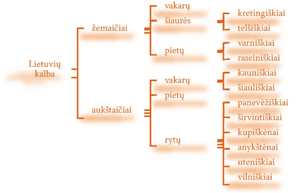 1.2 paveikslas. Lietuvių kalbos tarmių klasifikacija (pagal A. Girdenį ir Z.