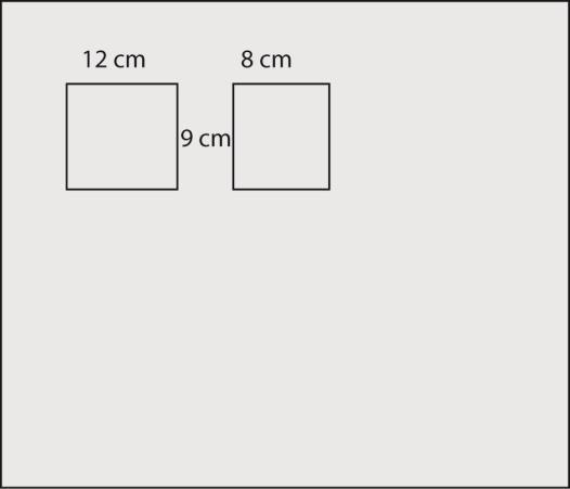 Ant vidinio pamušalo šalia vienas kito nubrėţkite du kvadratus, kurių išmatavimai būtų 12 x 9 сm. ir 8 x 9 сm.