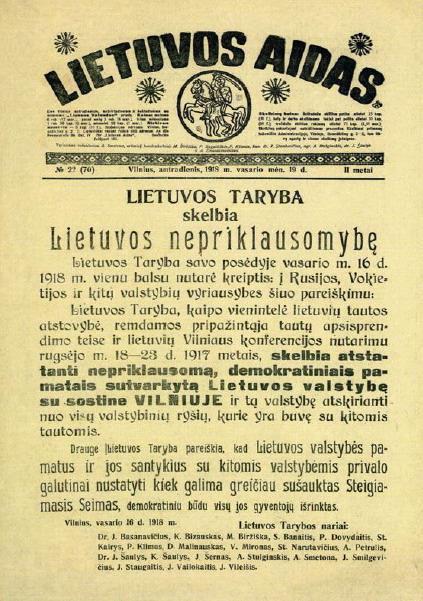 3 klausimas Lietuvos Nepriklauso ės aktas paskel tas Lietuvos aide.