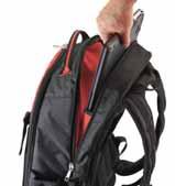 Integruota rankena leidžia maišelį patogiai transportuoti ir yra patogi vieta tvirtinti prie įprastų darbo vietoje esančių medžiagų. Metaliniai petnešų tvirtinimo priedai leidžia prisegti petnešas.